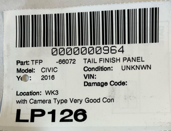 2016-2021 HONDA CIVIC Tail Finish Panel With Camera Type OEM - Image 8