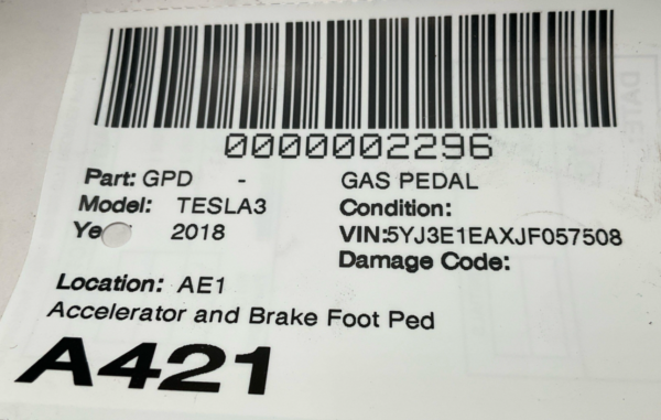 2015-2020 TESLA MODEL 3 Gas Pedal Accelerator And Brake Foot Pedal OEM - Image 8