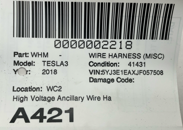 2015-2020 TESLA MODEL 3 High Voltage Ancillary Wire Harness Chargeport Cable OEM - Image 6