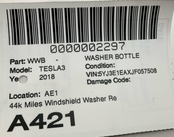 2015-2020 TESLA MODEL 3 Washer Bottle Windshield Washer Reservoir Bottle OEM 44k - Image 6