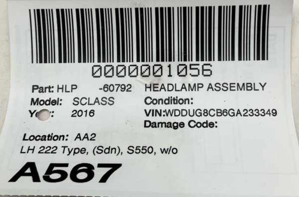 2016-2017 MERCEDES S-CLASS Headlamp Assembly Left Driver Side OEM 222 Type Sedan - Image 13