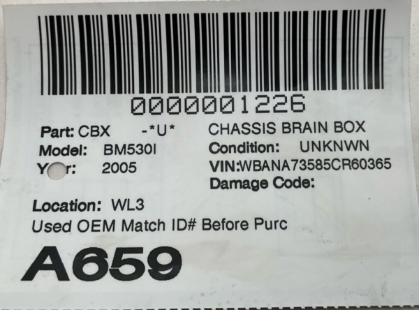 2004-2005 BMW 530I Chassis Brain Box Used OEM Match Id 5WK93025 - Image 5