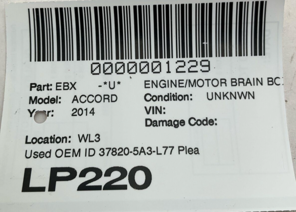 2013-2014 HONDA ACCORD Engine Motor Brain Box Used OEM Id 37820-5a3-l77 - Image 5