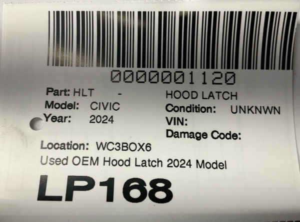 2024 HONDA CIVIC Hood Latch Used OEM - Image 2