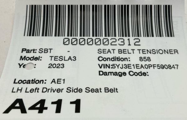 2018-2023 TESLA MODEL 3 Seat Belt Tensioner Left Driver Side Seat Belt Buckle - Image 5
