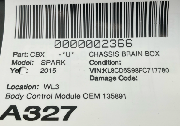 2013-2015 CHEVY SPARK Chassis Brain Box Body Control Module OEMM 13589197 - Image 5