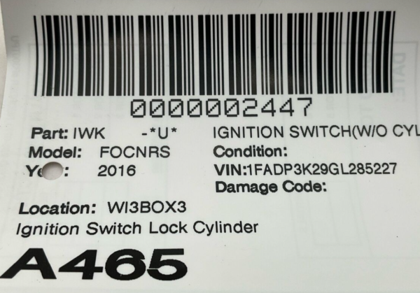 2015-2018 FORD FOCUS Ignition Switch Lock Cylinder With Key OEM 6E5T15607CA - Image 7