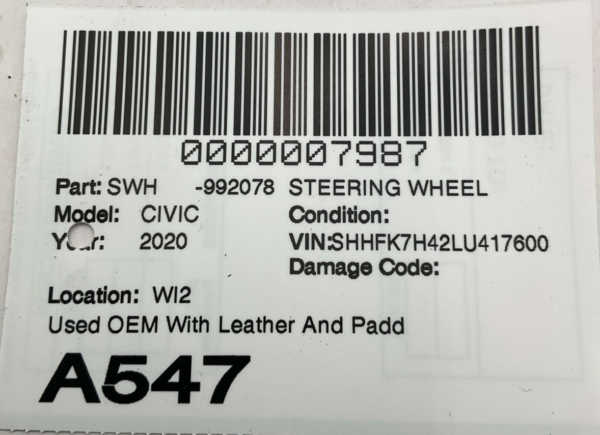 2016-2021 HONDA CIVIC Steering Wheel with Leather and Paddle Shifters OEM - Image 12