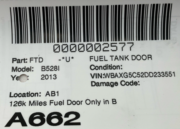2008-2013 BMW 528I Fuel Tank Door 126k Miles In Black OEM - Image 3