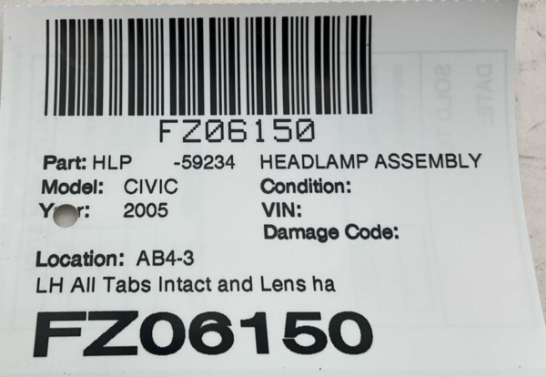 2004-2005 HONDA CIVIC Headlamp Assembly Left Driver Side OEM Halogen - Image 6