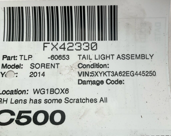 2014-2015 KIA SORENTO Tail Light Assembly Right Passenger Side OEM - Image 9