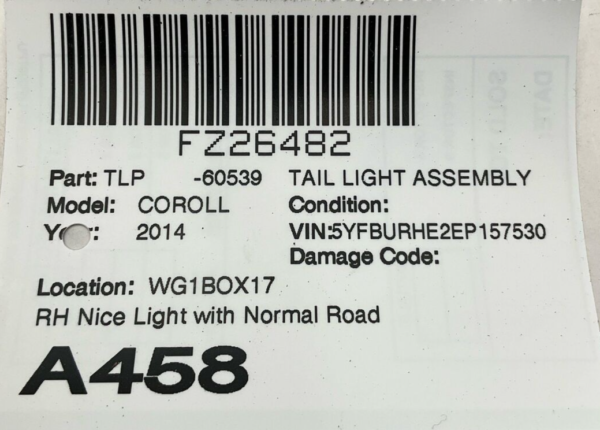 2014-2016 TOYOTA COROLLA Tail Light Assembly Right Passenger Side OEM - Image 7