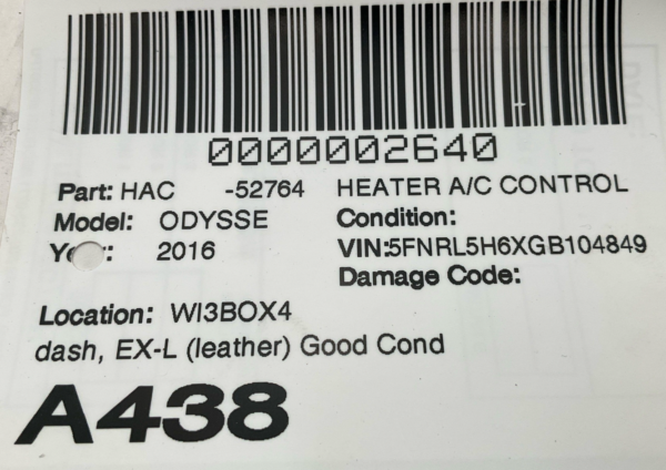 2011-2017 HONDA ODYSSEY Heater AC Control Dash OEM EXL - Image 5