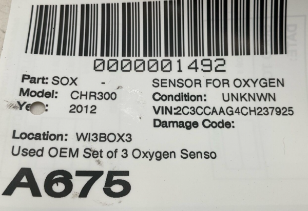 2012-2014 CHRYSLER 300 Sensor For OxygenOEM Of 3 Oxygen Sensors - Image 6