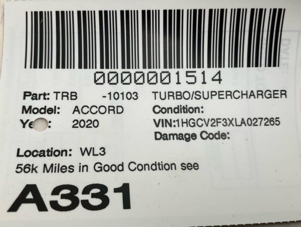 2018-2022 HONDA ACCORD Turbo Supercharger 56k Miles OEM - Image 17