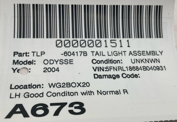 2000-2004 HONDA ODYSSEY Tail Light Assembly Left Driver Side OEM - Image 7