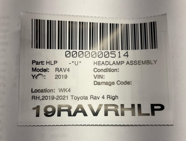 2019 Toyota Rav 4 Right Passenger Headlight LED OEM - Image 2