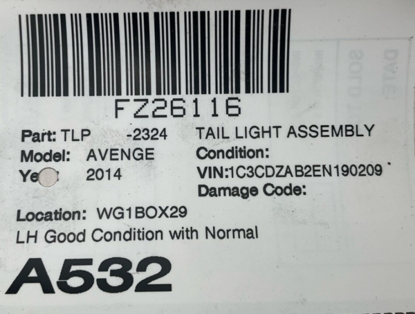 2011-2014 DODGE AVENGER Tail Light Assembly Left Dirver Side OEM - Image 5