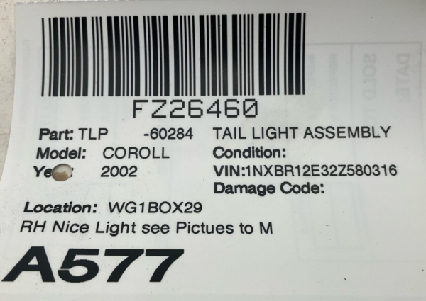 1998-2002 TOYOTA COROLLA Tail Light Assembly Right Passenger Side OEM - Image 5