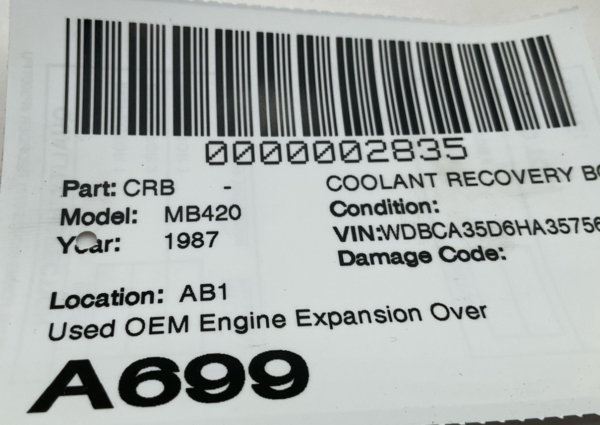 1986-1991 MERCEDES 420 Coolant Recovery Bottle Engine Exp Overflow Reservoir - Image 4