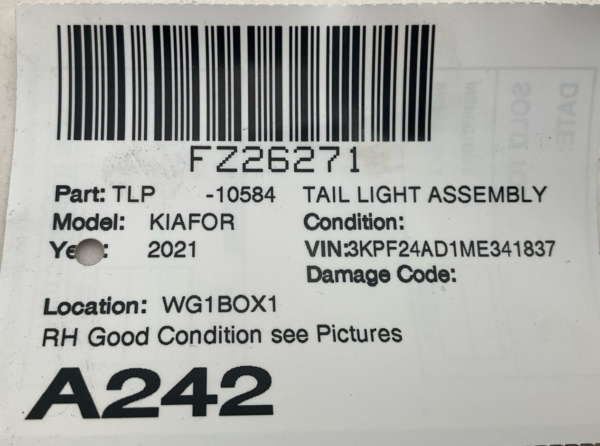 2019-2024 KIA FORTE Tail Light Assembly Right Passenger Side OEM Body Mounted - Image 6