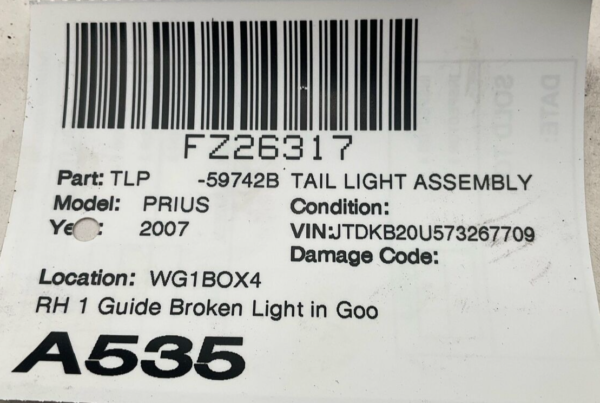 2004-2009 TOYOTA PRIUS Tail Light Assembly Right Passenger Side OEM - Image 6