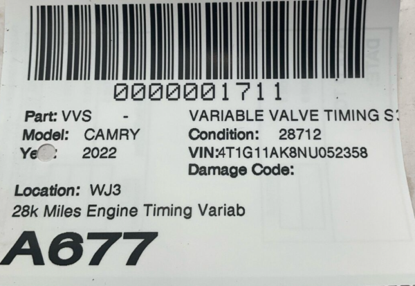 2018-2024 TOYOTA CAMRY Engine Timing Variable Control Valve Solenoid OEM - Image 3