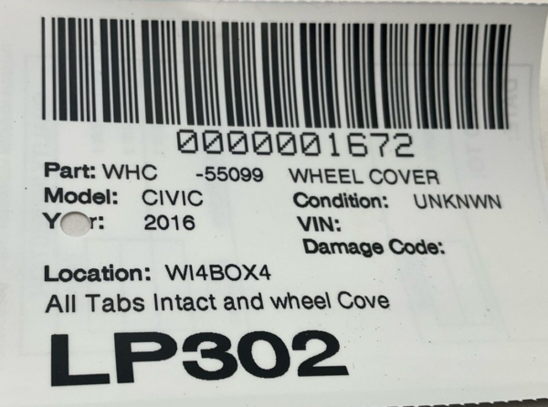 2016-2018 HONDA CIVIC Wheel Cover All Tabs Intact OEM - Image 9