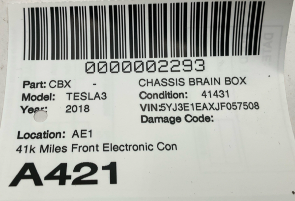 2017-2023 TESLA MODEL 3 Chassis Brain Box Front Electronic Controller Module - Image 6