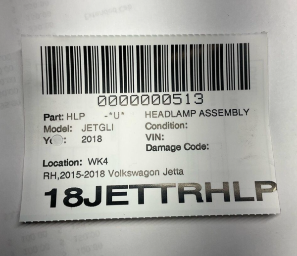 2018 Volkswagen Jetta RHLP Halogen OEM - Image 2