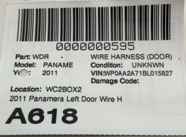 11 PORSCHE PANAMERA Wire Harness (door) 2011 Panamera Left Door Wire Harness Oem - Image 2